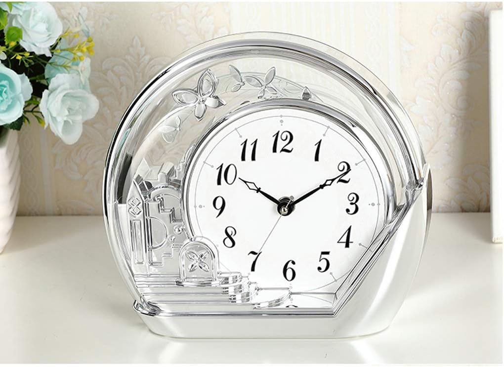 Butterfly Clock Pendulum Table Clock ABS Electroplating Small Table Clock Living Room Bedroom Decoration Table Clock Easy to Read Clock Gold Gray Table Clocks (Color : A) (B)