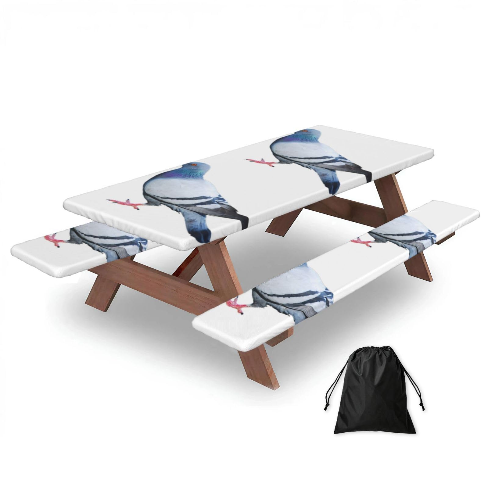 Zyjhyy Black Pigeon Print Party Table Covers With Bench Covers Set Of 3 Picnic Table Cloth Wipe Clean For Garden Camping