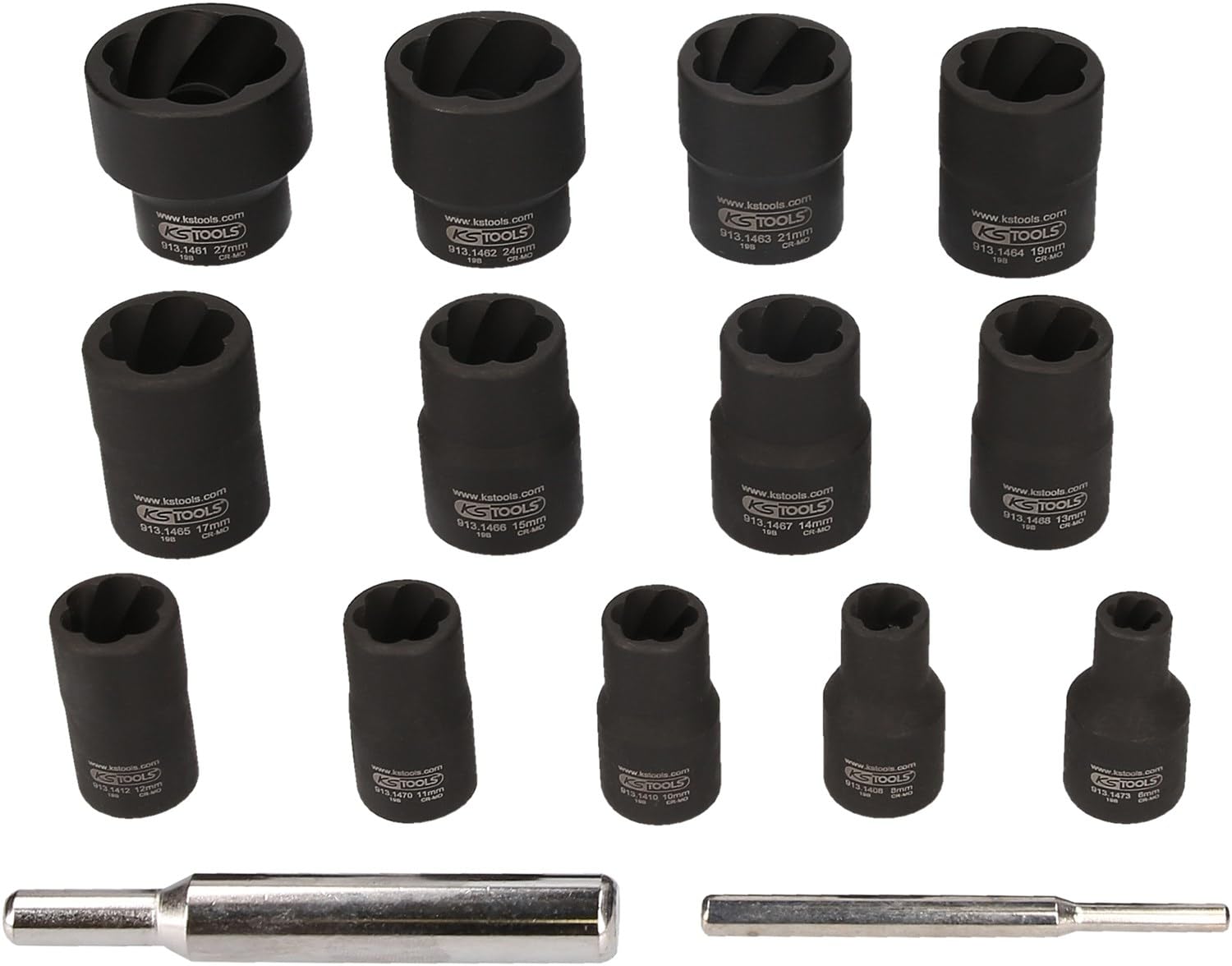 KS Tools 913.1460 1/4"+1/2" Zestaw nasadek udarowych z profilem spiralnym, 15-szt