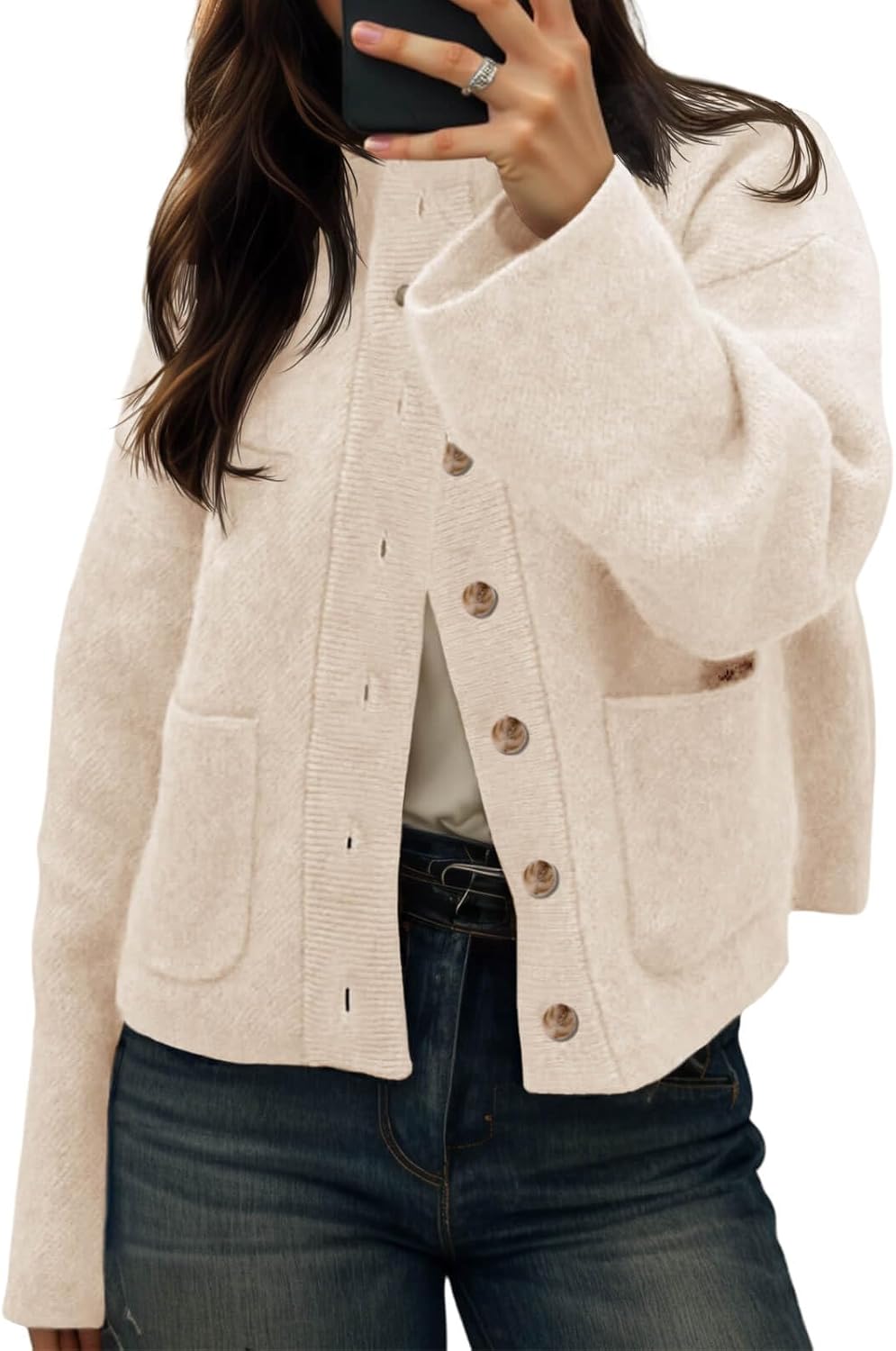 Cicy Bell Womens Chunky Knit Cardigan Sweaters Button Down Mock Neck Open Front Jacket Winter Casual Outerwear with Pockets