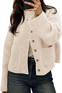 Womens Chunky Knit Cardigan Sweaters Button Down Mock Neck Open Front Ja...