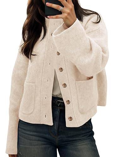 Cicy Bell Womens Chunky Knit Cardigan Sweaters Button Down Mock