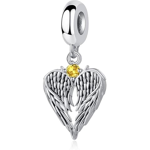 QeenseKc 12 Birthstone Angel Wing Dangle Charm for Pandora Bracelet Women Present