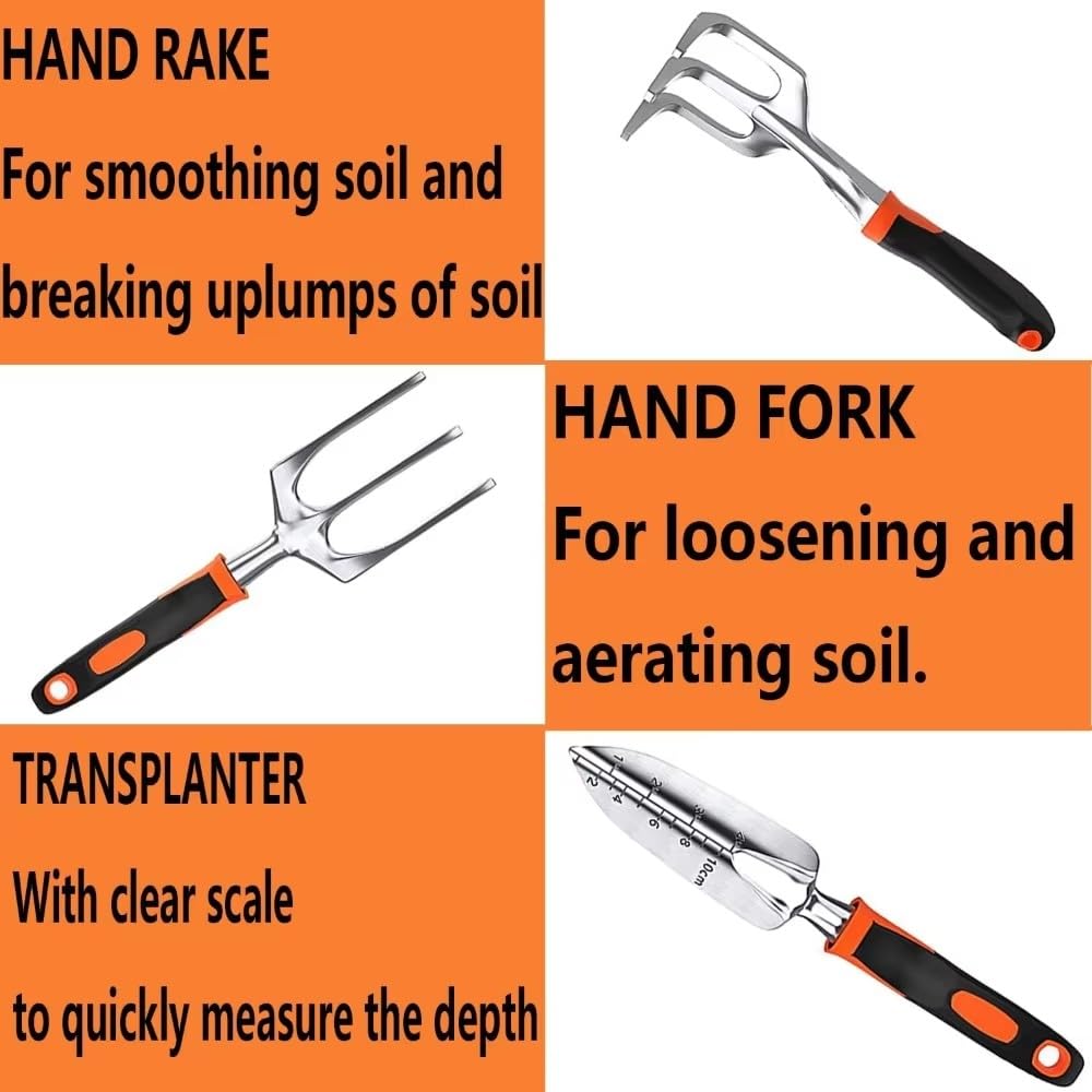 Set di attrezzi da giardino, 8 pezzi, kit di attrezzi da giardino resistente, con utensili manuali per esterni, guanti da giardino e borsa portaoggetti, attrezzi da giardinaggio, regalo per donne e