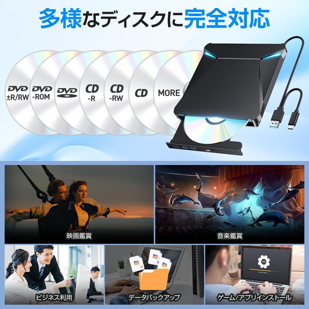 Amazon.co.jp: 【2026革新型・高質感・高速処理】 cd dvdドライブ 外
