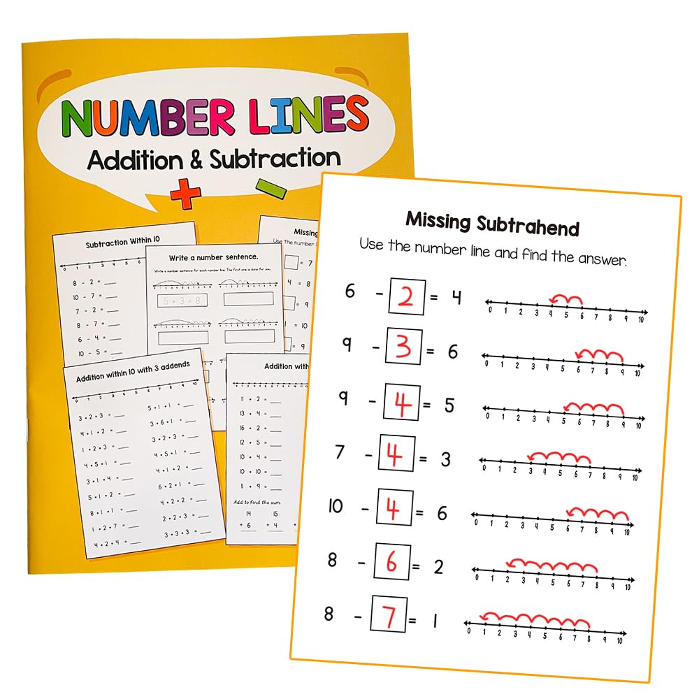Addition & Subtraction Within 20 Number Line Math Workbook, Grade 1st-2nd Math Practice, Montessori Early Math Problem-Solving Practice Teaching Aids