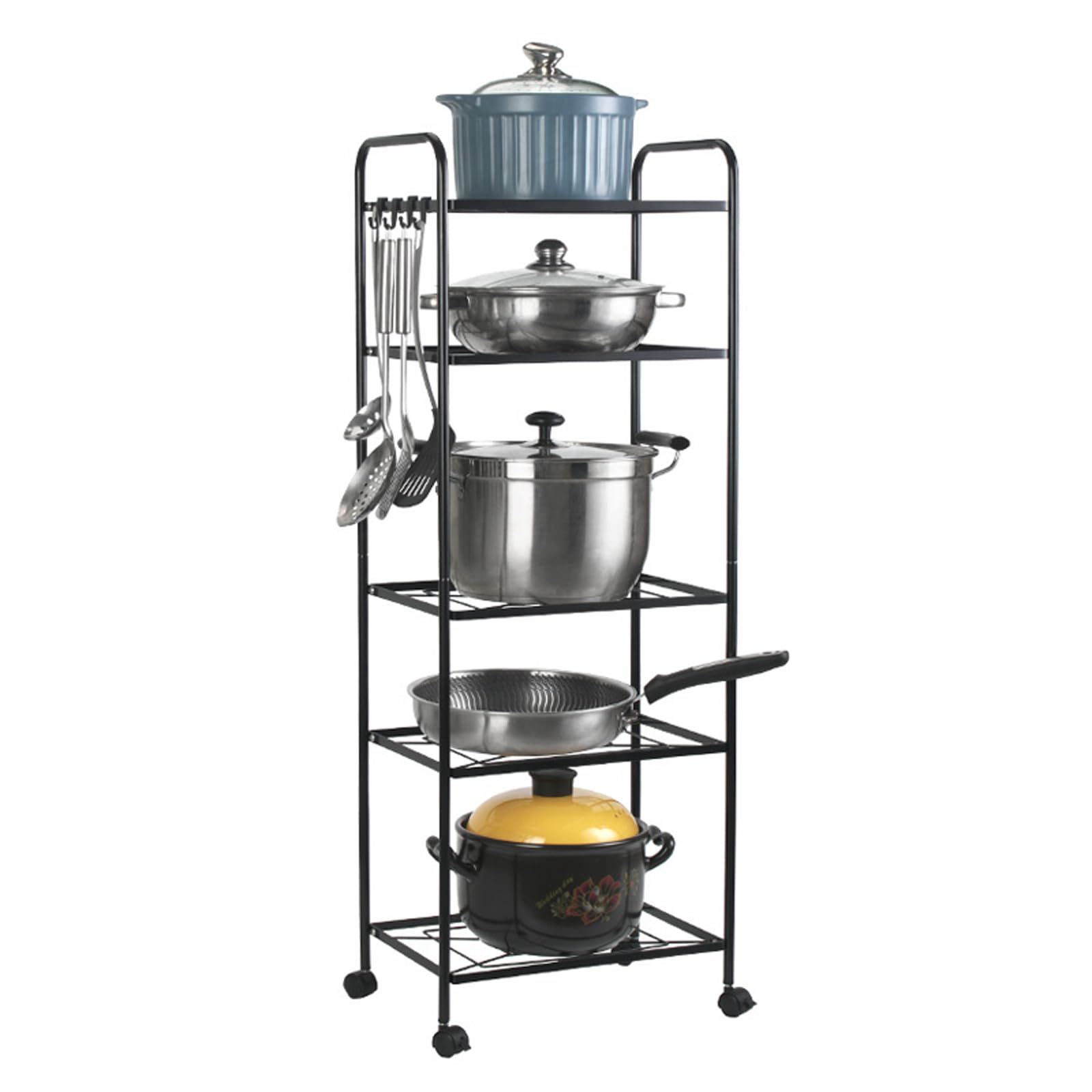 Hypiqq Black Pan Stand Saucepan Storage Pots And Pans Organiser Saucepan Rack Pan Rack Pot & Pan Racks,5 Tier