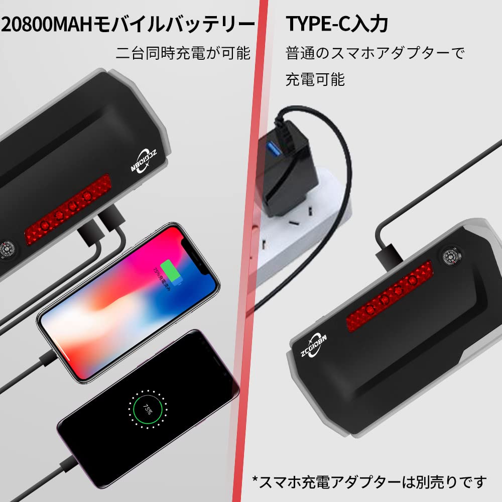 Amazon | ジャンプスターター 12V 車用 2000A 20800mAh 大容量