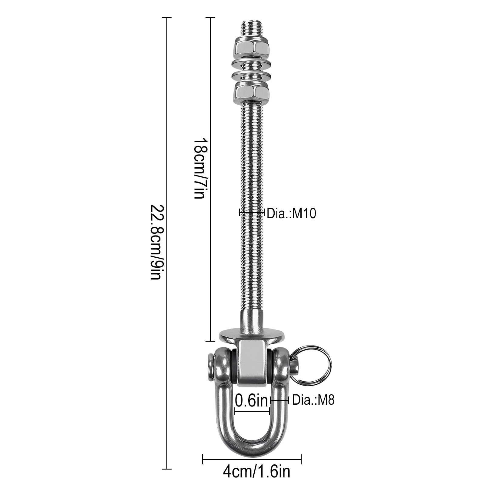 Swing Hanger BearingSuuwwn 2pcs Heavy Duty Hammock Hook M10 Hanging Chair Screw Eye Bolt Swivel Ceiling Beam Mounting Bracket 180mm - Image 2