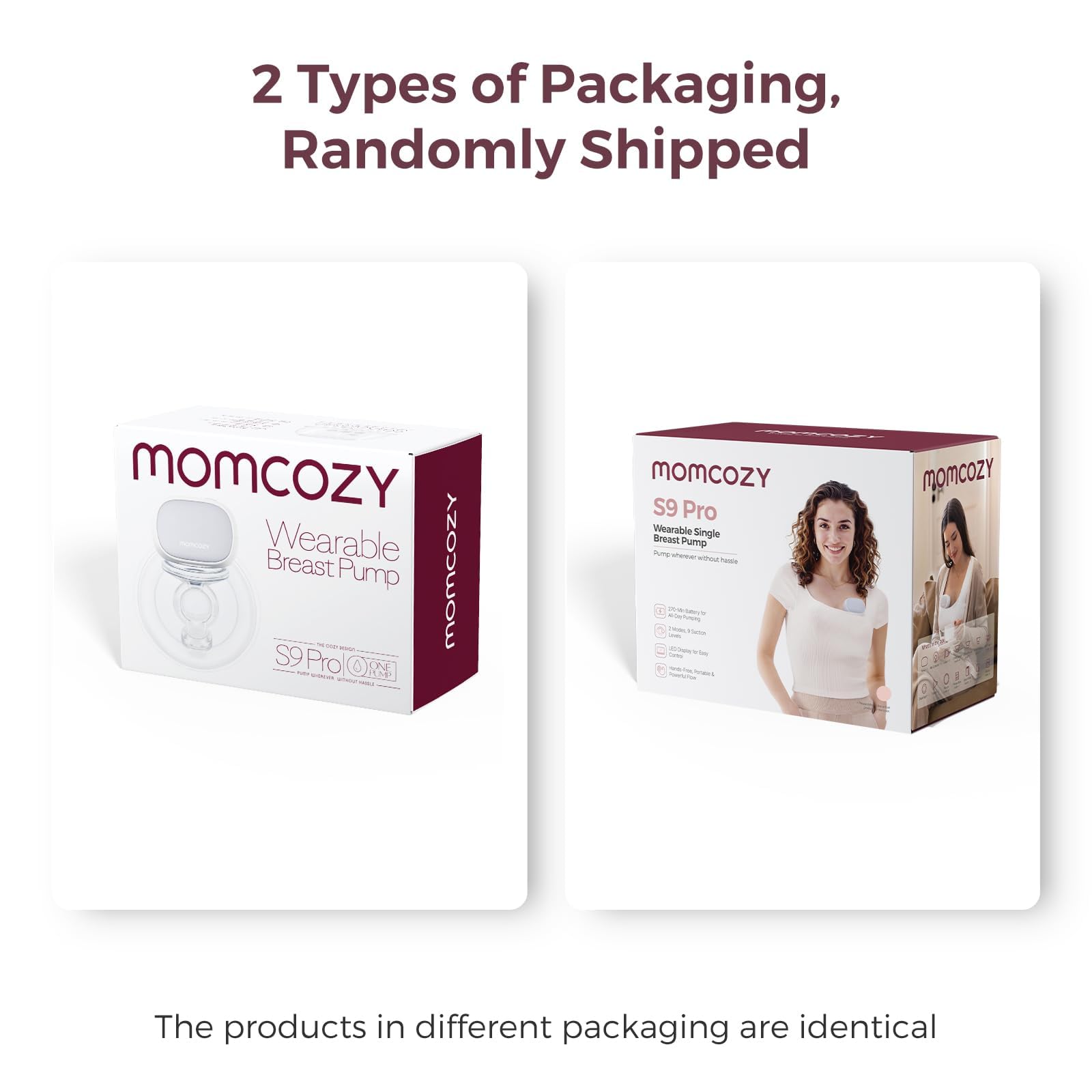 Momcozy S9 Pro Tiralatte Indossabile Elettrico a Mani Libere, Aspirazione fino a 285 mmHg, Display LED, 2 Modalità e 9 Livelli, Autonomia fino a 180 Min, Flangia 24 mm, 2 Pezzi, Rosso