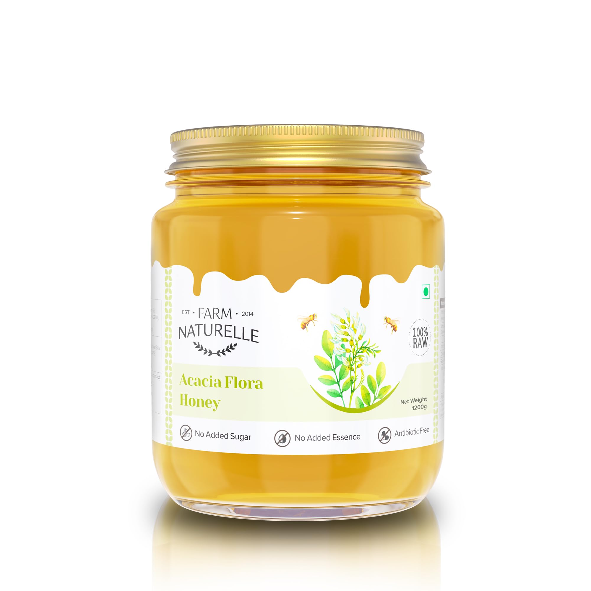 Farm Naturelle Raw Acacia Honey 1200 g| Glass Bottle | 100% Pure Unprocessed & Natural Honey | Ayurvedic & Rich in Vitamins and Minerals | Helps Boost Immunity