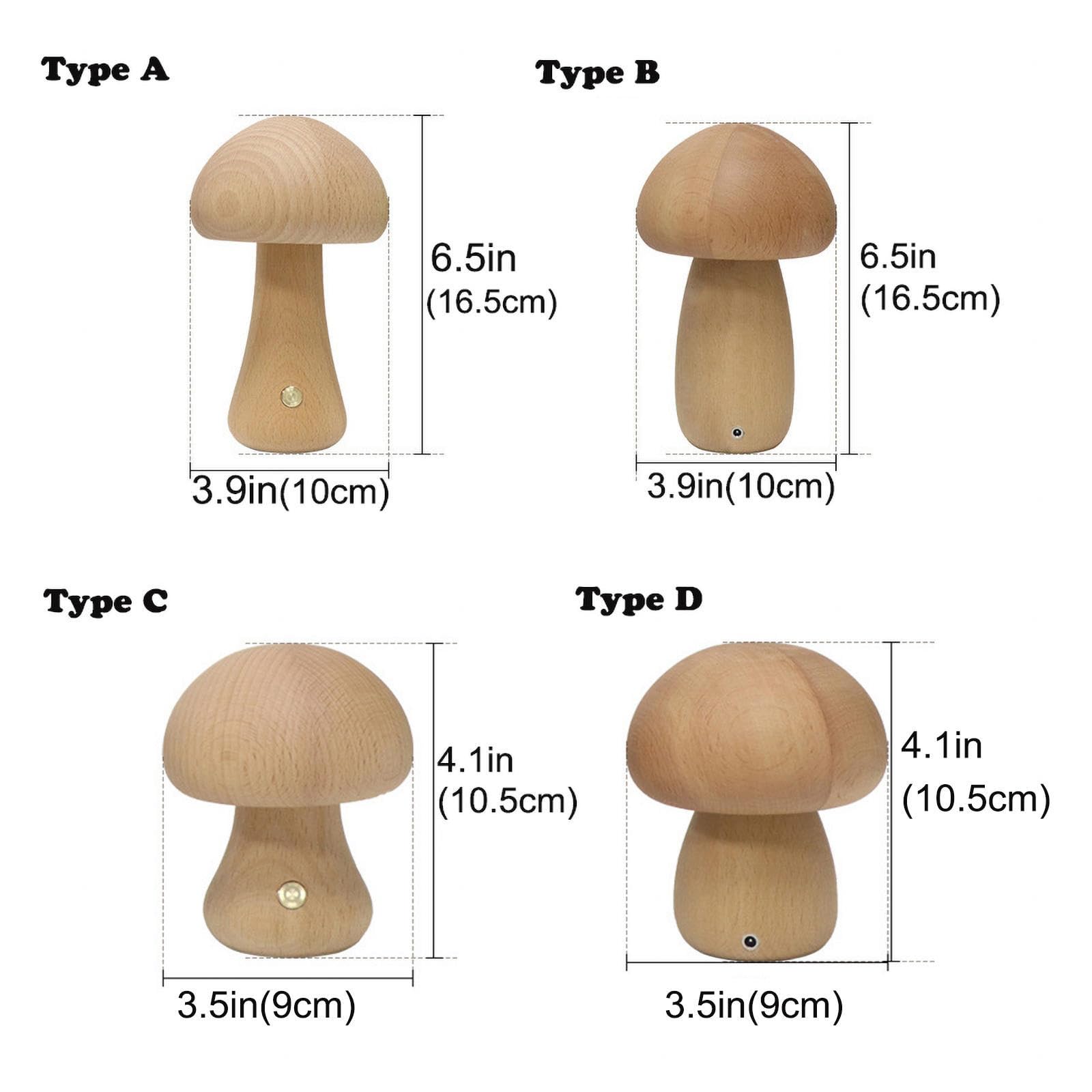 HAZARA Lámpara Forma Seta Madera Regulable Portátil con Carga USB, Lampara Escritorio Inalámbrica de LED Mini, Lampara Quitamiedos Infantil para Regalos Únicos de Vacaciones,Beech-A
