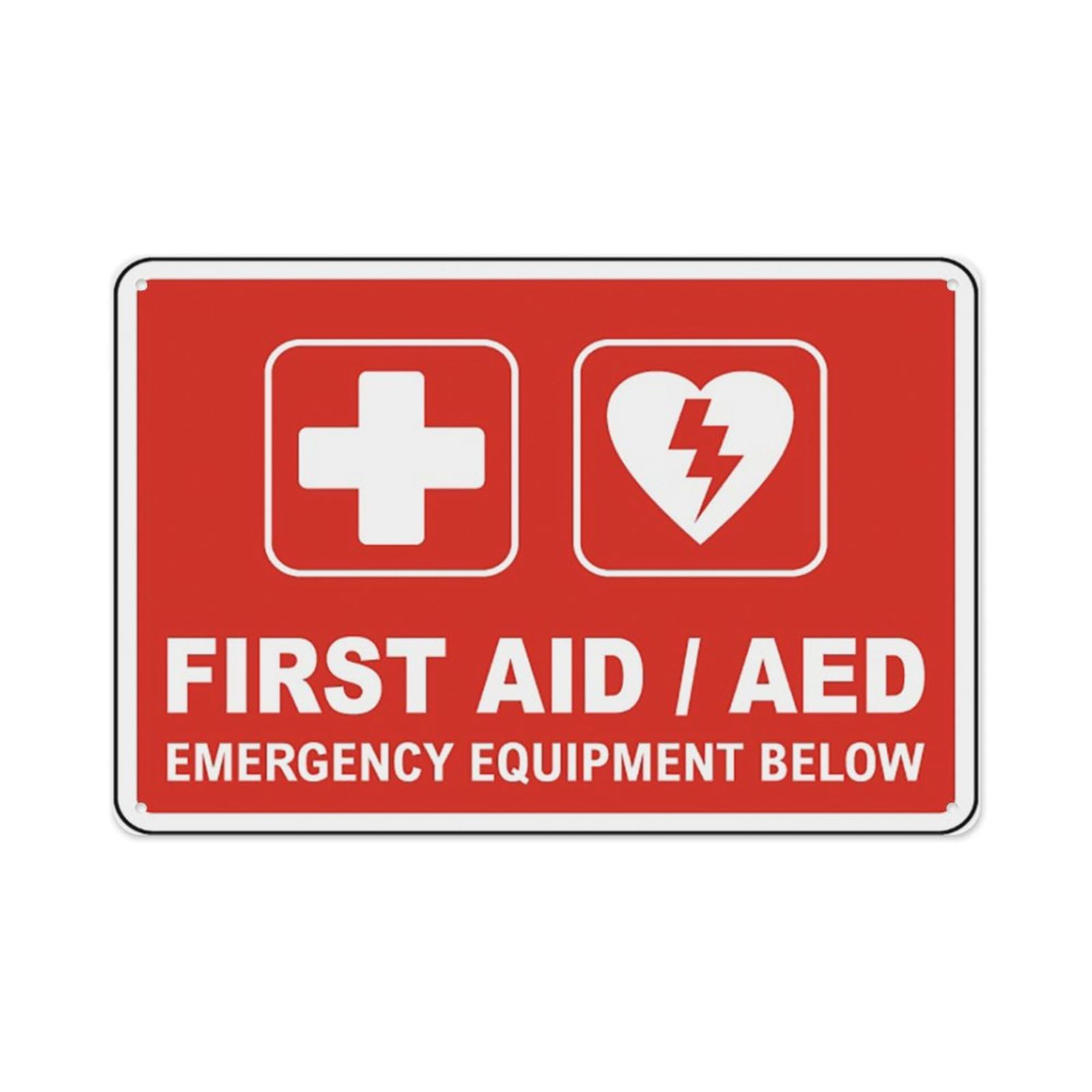 peiyeety First Aid Aed Equipment Sign Aluminum Tin Warning Signs For Home Outdoor Garden 12X16 Inches