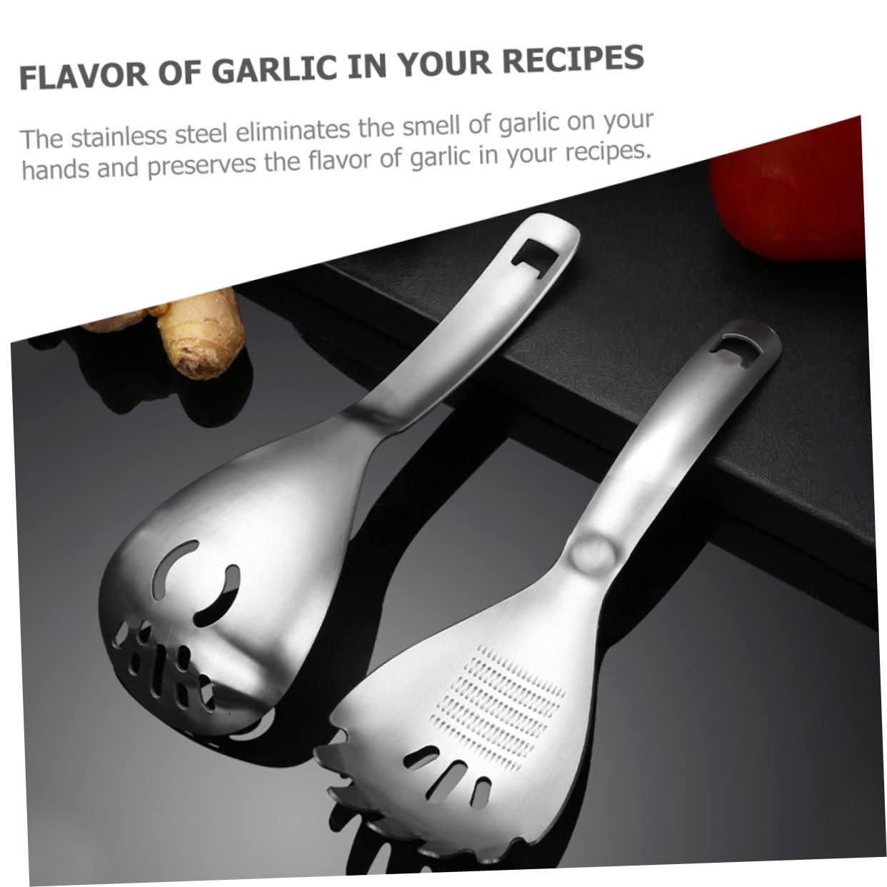 iplusmile 2pezzi Spremiaglio in Acciaio Inox per Cucina Grattugia per Radice e Tritaaglio Multifunzionale Cucchiaio in Acciaio Inox Incluso per Spremere Aglio e Altri Alimenti Complementari