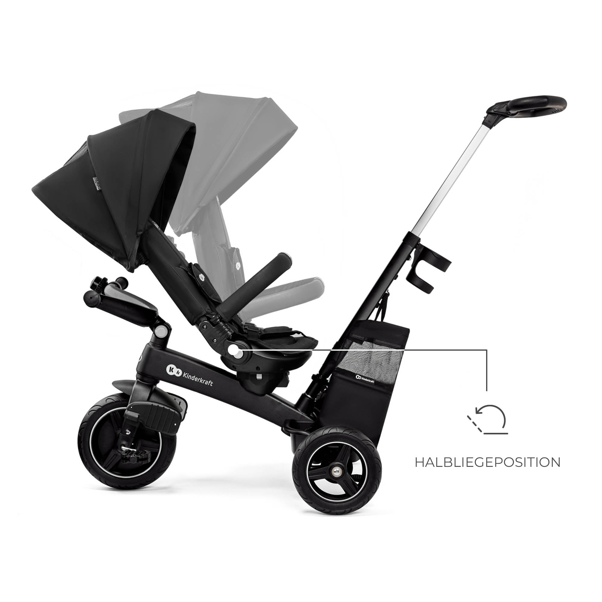 Kinderkraft EASYTWIST evolutionäres Dreirad, ausziehbar, um 360 Grad drehbarer Sitz, für Kinder im Alter von 9 Monaten bis 5 Jahren, Schwarz
