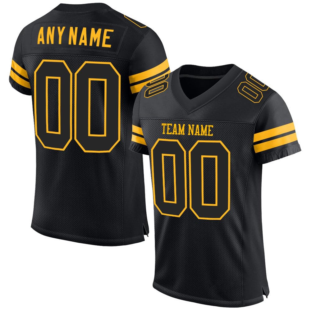 Custom Black Gold Football Jersey for Men Women, Personalized Football Jerseys Youth Kids Name Number, Black Gold Football Shirt