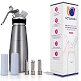 OCTANDRA Professional Whipped Cream Dispenser – 1 Pint Aluminum Whipper Canister - Whipping Siphon - Whip Cream Maker with 3 Stainless Steel Tips, 2 Charger Holders, Brush & Storage Cap