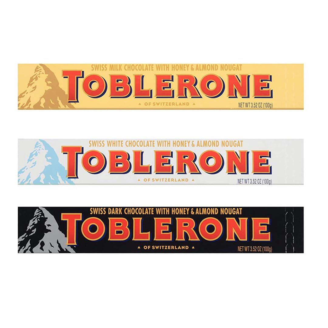 Toblerone Trio Chocolate Bars, White Chocolate, Dark Chocolate, Original Chocolate,100g (Pack of 3)
