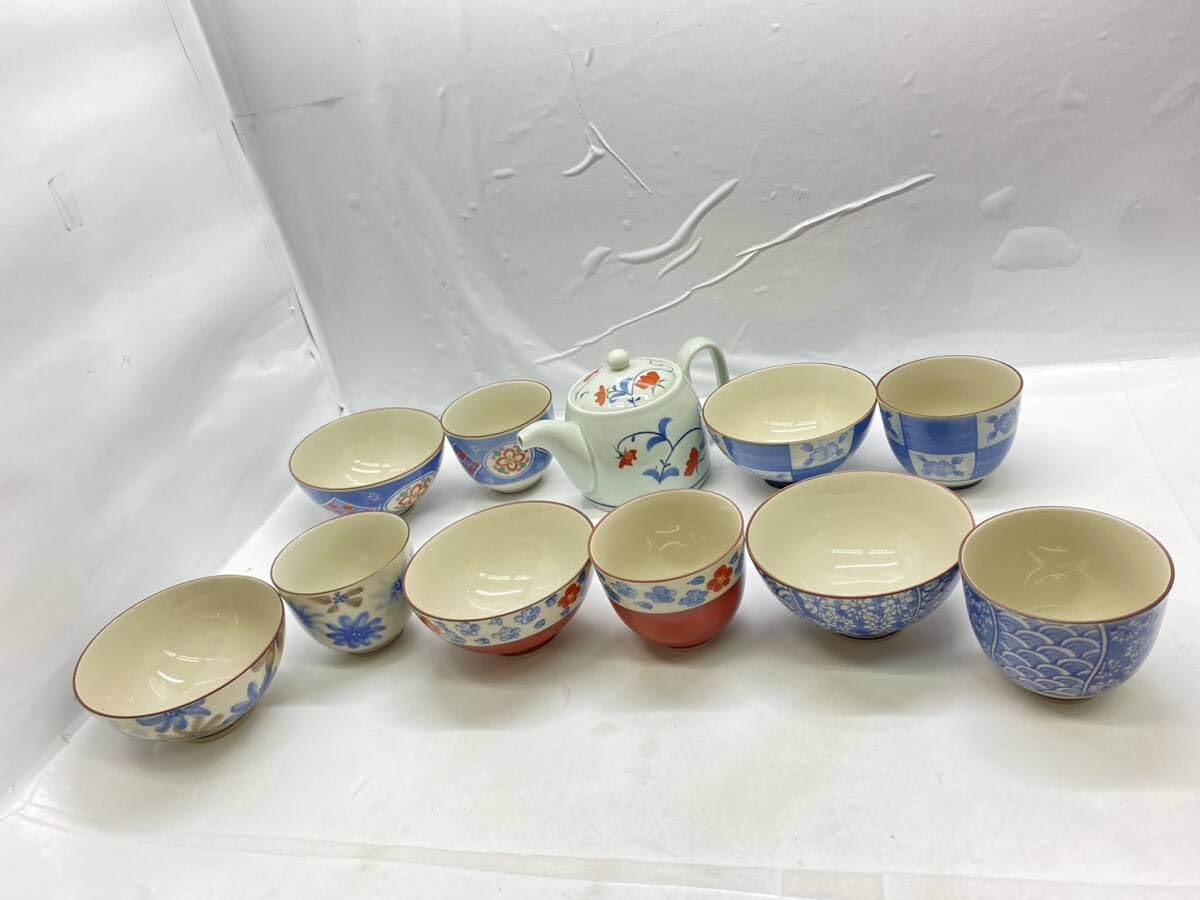 Amazon.co.jp: 有田焼 五彩 食事の友 茶碗 湯呑 急須 5客セット 和食器 
