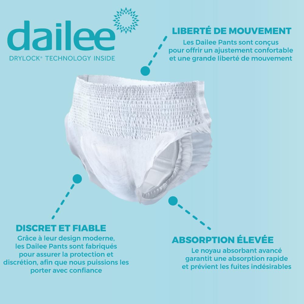 Dailee Pants Plus XL - 90x Couches Adultes, Couche Culotte Incontinence Femme et Homme - Slip Incontinence, 90 Culotte Jetable
