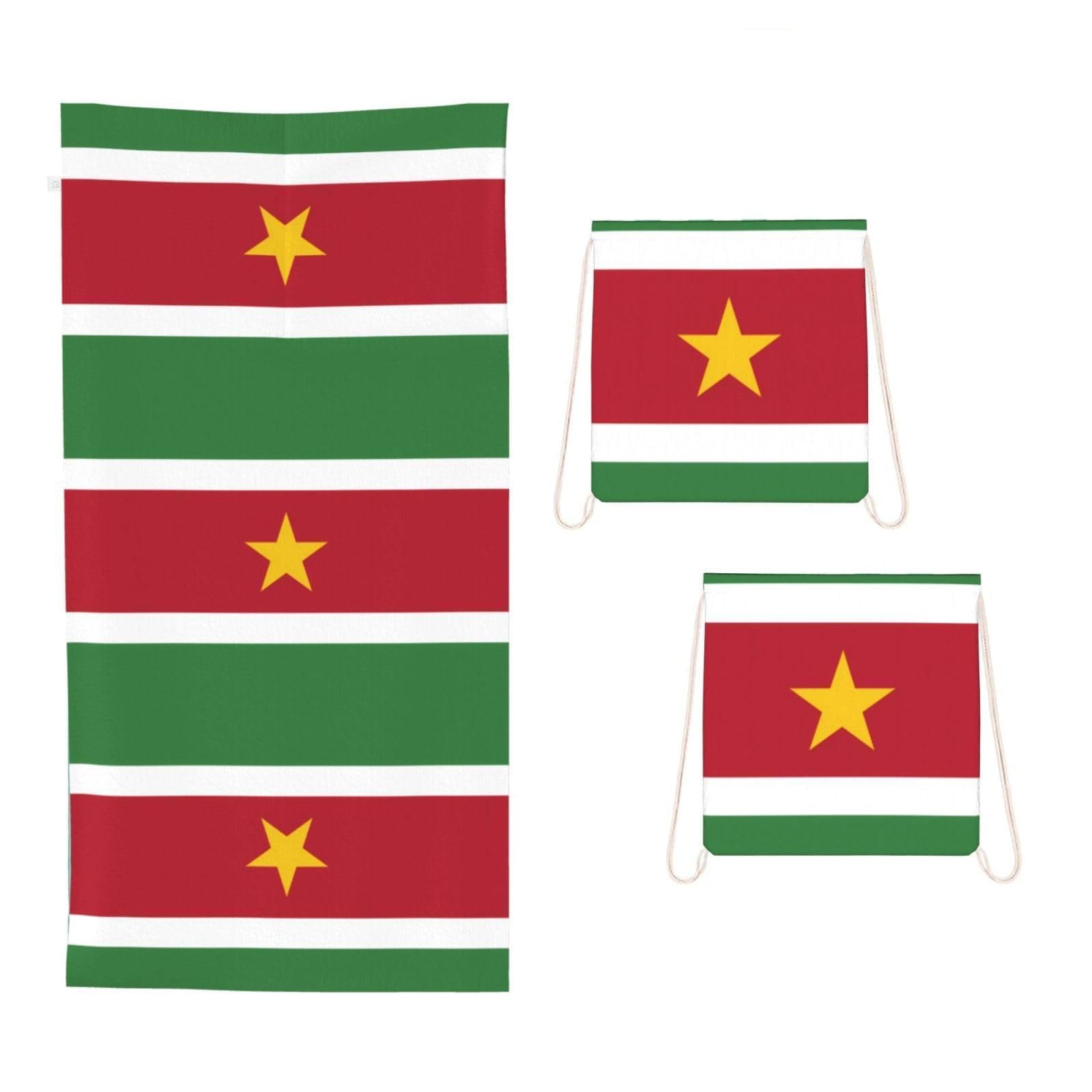 CNTDBU Flag of Suriname 2 in 1 Packable Towel Bag-Large Beach Towel with Stuff Sack, Super Absorbent Microfiber Travel Towel for Pool