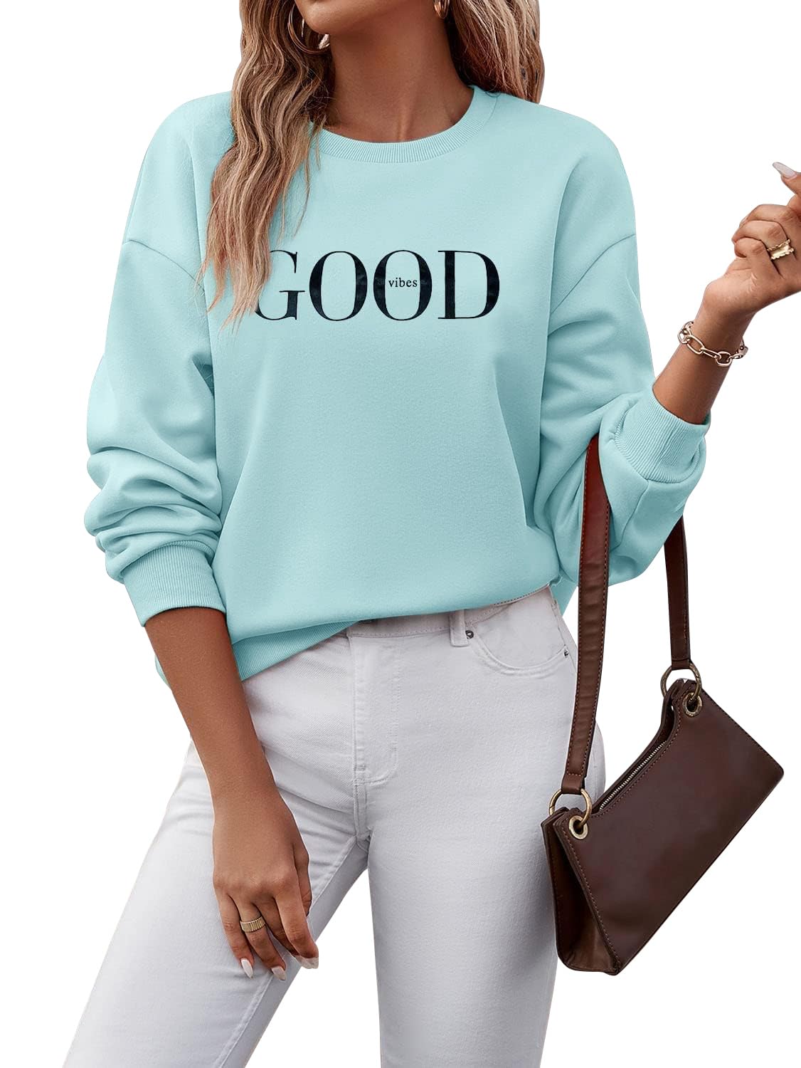 TrendiMax Pull Femme Automne Transition Sweatshirt Lettres Imprimées Col Rond Manches Longues Pull Ample Casual Hauts Streetwear Sweatshirts sans Capuche