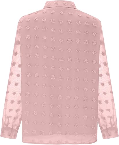 Miniatura 9 de Camisas con pompones y botones para mujer, estilo casual, manga larga, cuello en V, cuello en V, blusas de trabajo sueltas