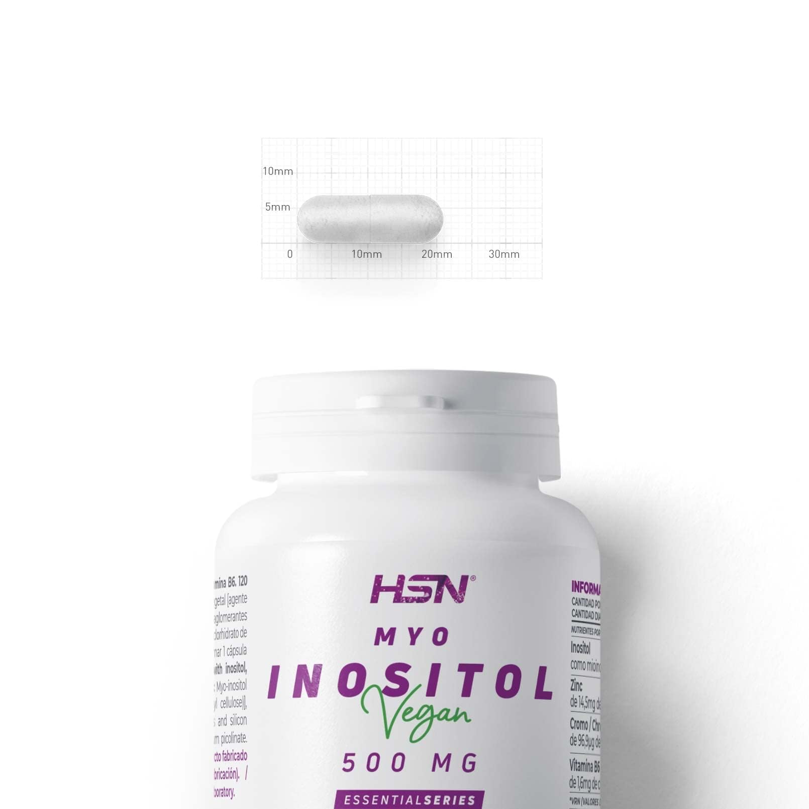 HSN Inositol 500mg (Myo-Inositol) | PACK 2x 120 Gélules Végétales + Pilulier Hebdomadaire | 1500 mg/jour de Myo-Inositol | Teneur Élevée en Zinc, Chrome, B6 | Sans OGM, Végan, Sans Gluten