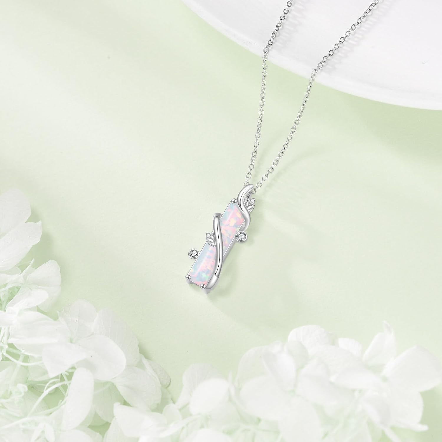 Sterling Silver Opal/moonstone/larimar/turquoise/rose quartz/black onyx Bar Tree of Life Necklace - S925 Silver Pendant Necklace for Women - Image 5