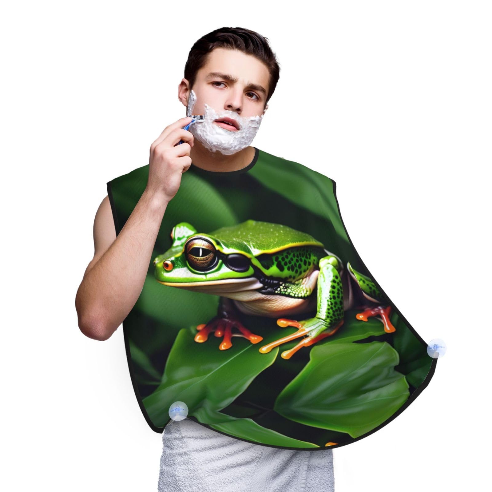 YQxwJL Animal Frog Green Leaf Leaves Print Beard Bib Apron, Shaving Apron For Dad, Men'S Hair Catcher For Shaving Best Gifts For Dad