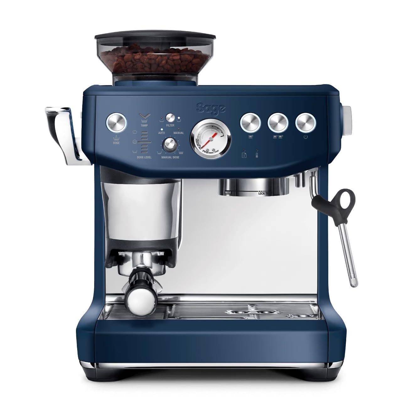 Sage Barista Express Impress - Ekspres do kawy od ziaren do filiżanki z ręcznym spieniaczem mleka, Damson Blue