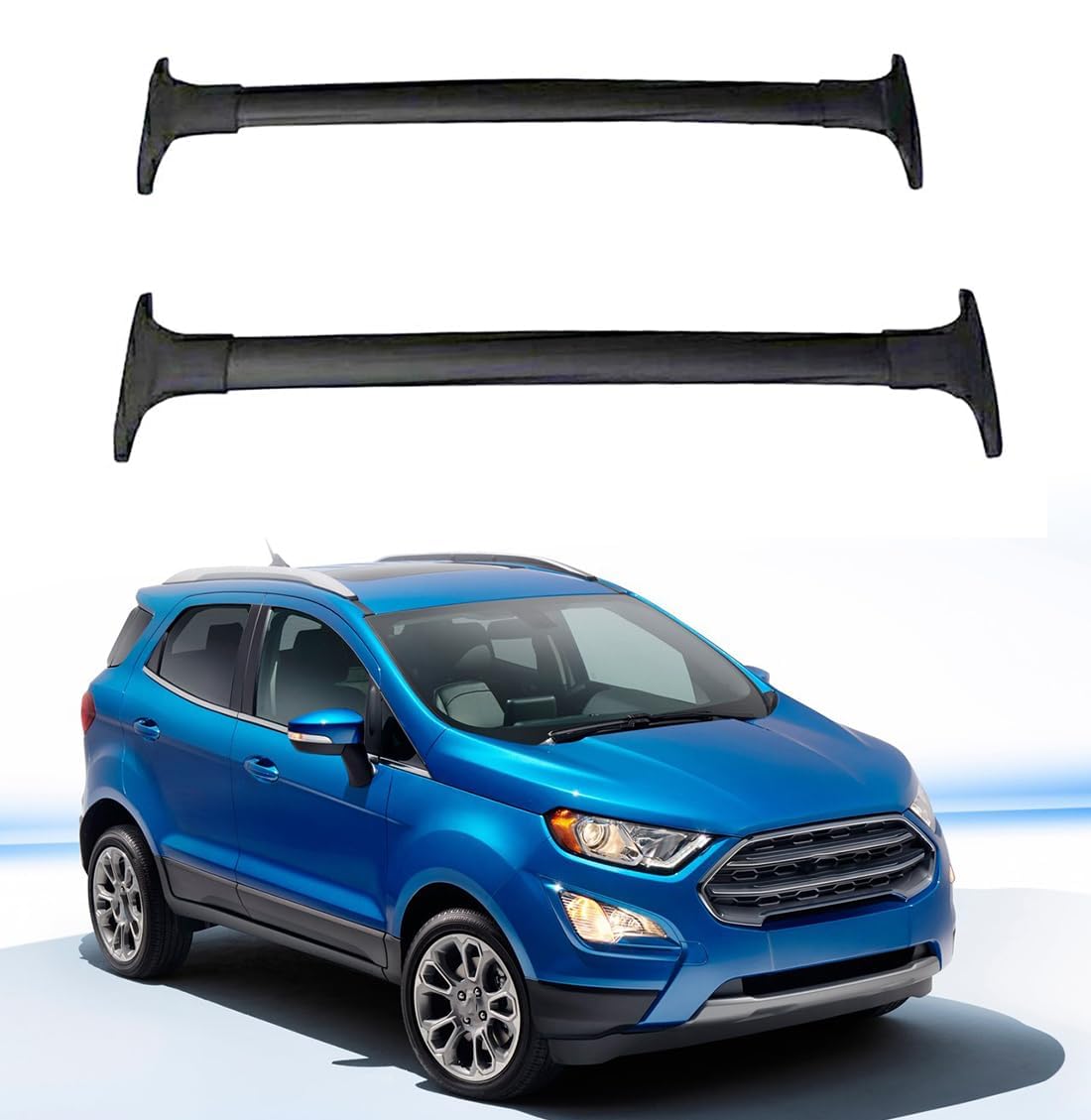 Auto Barre Portatutto per Ford Ecosport 2013 2014 2015 2016 2018 2019 2017 2020, Trasversali Tetto Alluminio Portapacchi, Coppia Barre Dedicate antifurto Nere Accessori 2 Pezzi