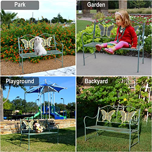 Westcharm Children's Metal Butterfly Bench | Plant Stand | Garden Décor For Outdoor Yard Garden - Decorative Kids Park Bench With Butterflies (32" L X 15" D X 26.5" H) #TOP5