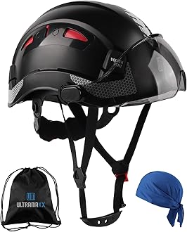 Safety Helmet Hard Hat with Visor, Lightweight Vented Work Helmet, 6-Point Adjustable Ratchet Suspension Hardhat for Industrial and Construction