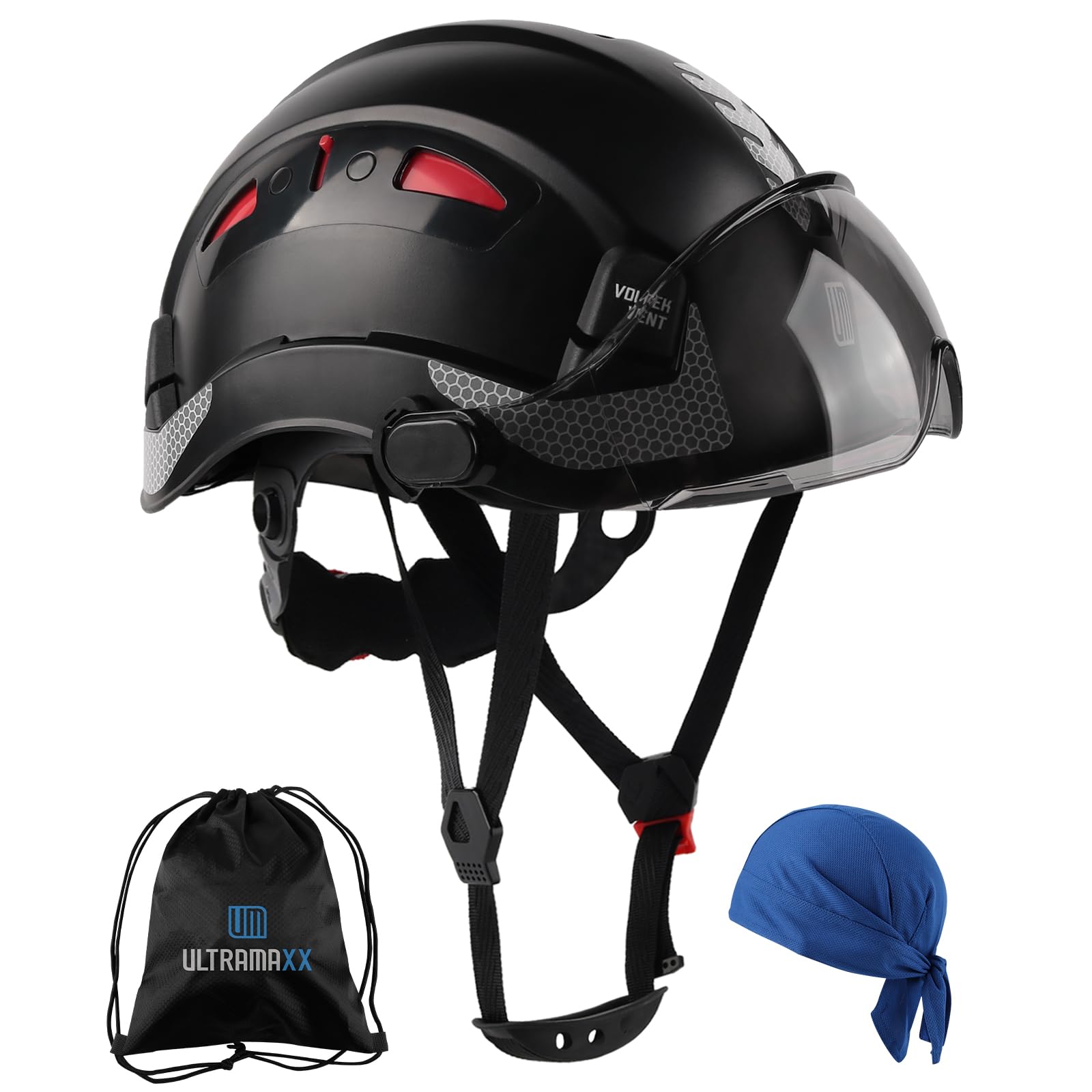 Safety Helmet Hard Hat with Visor, Lightweight Vented Work Helmet, 6-Point Adjustable Ratchet Suspension Hardhat for Industrial and Construction