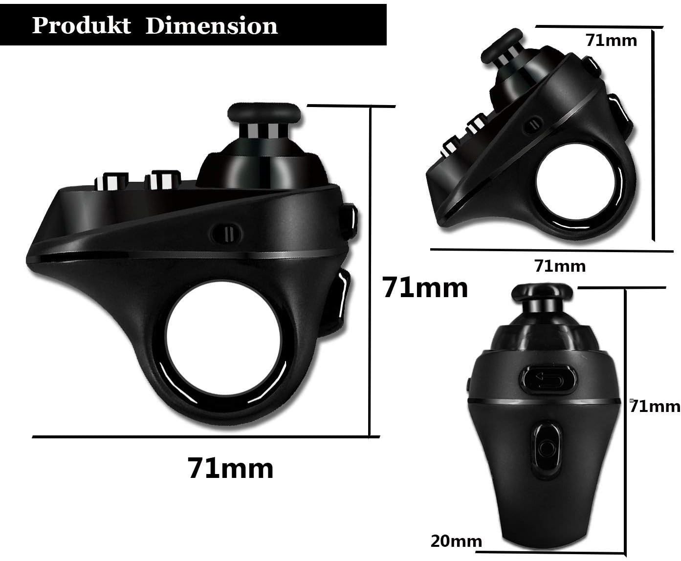 Diagram showing the dimensions of the ACGAM R1 gamepad