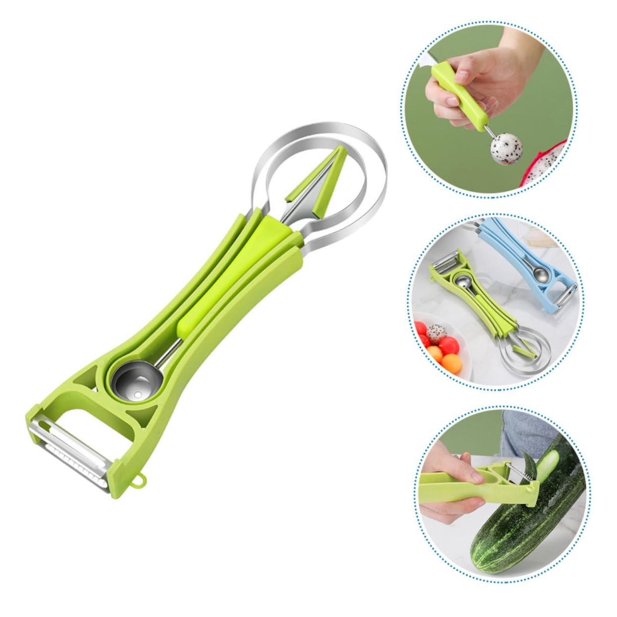 Cabilock 5 Sätze Melonen Ausstecher Multifunktionales Obstwerkzeug zum Schneiden und Ausstechen von Melonen für Frische Früchte und Desserts Ergonomisches Design Leicht zu Reinigen