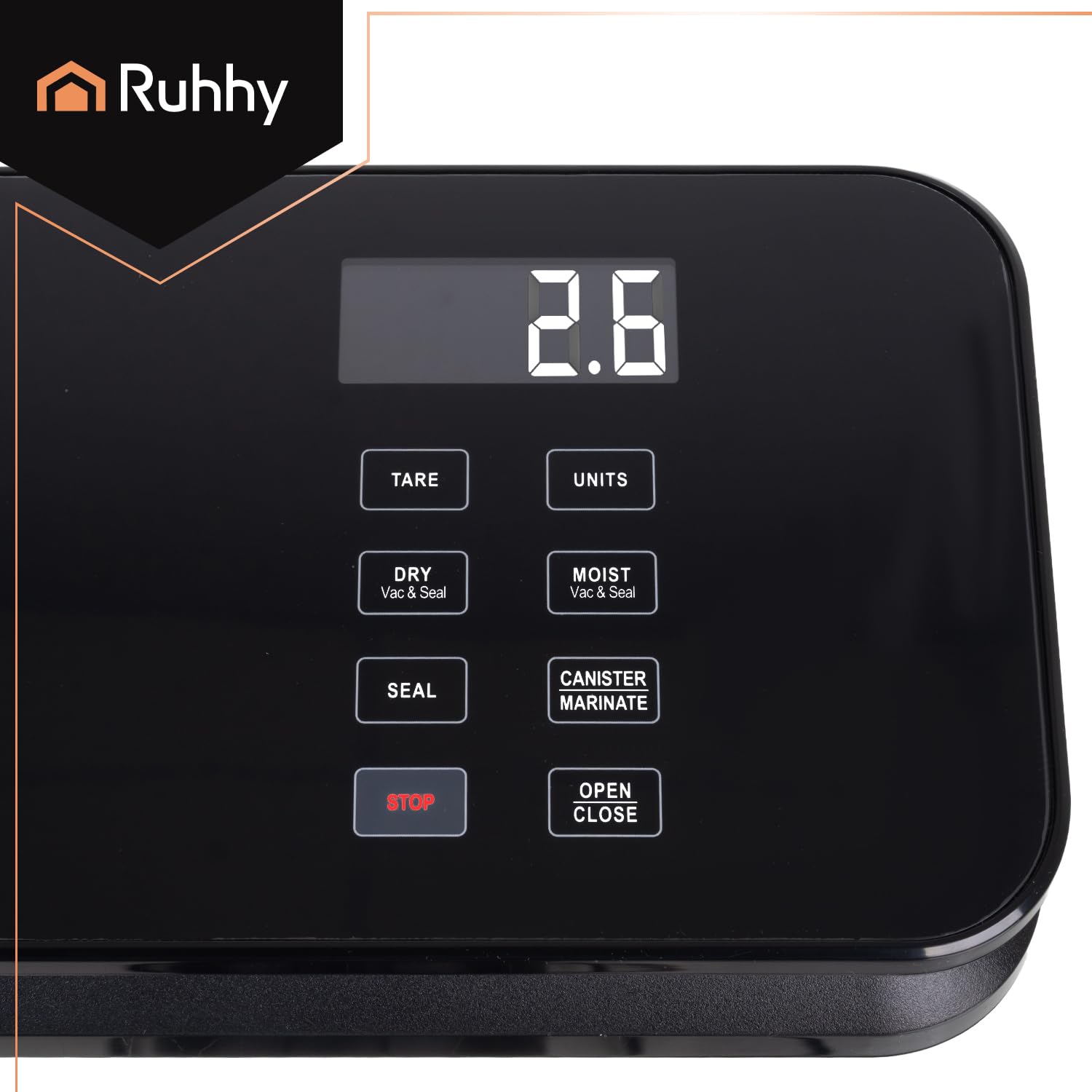 Ruhhy Urządzenie do pakowania próżniowego z wagą 2 w 1 – 80 kPa, podwójna pompa 9 l/min, 120 W, szerokość spawania 30 cm, zintegrowany nożyk przesuwny, 6 trybów (Dry/Moist/Moist+, Pulse, Vac&Seal