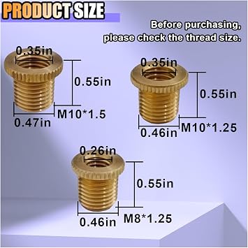 LAINLOY 3PCS Car Shift Knob Adapters, M10 x 1.25, M10 x 1.5, M8 x 1.25 Brass Thread Shift Knob Adapters, Universal Gear Stick Shifter Stick Knob Screw for Most Manual Gear Shift Head