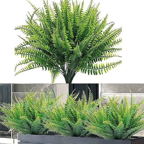 9 Stück Künstliche Pflanzen für draußen Künstliche Farne Pflanzen Wetterfest Kunstpflanze wie echt Gefälschte Pflanzen Balkon Pflanzen Künstlich UV-beständige Faux Kunststoff Greenery Sträucher