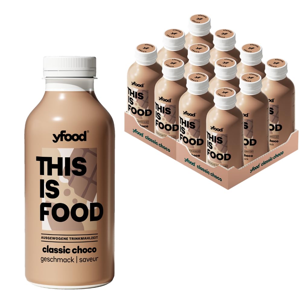 yfood repas prêt à boire, THIS IS FOOD, substitut de repas, 30 g de protéines, 26 vitamines et minéraux (12 x 500 ml) (Classic Choco)