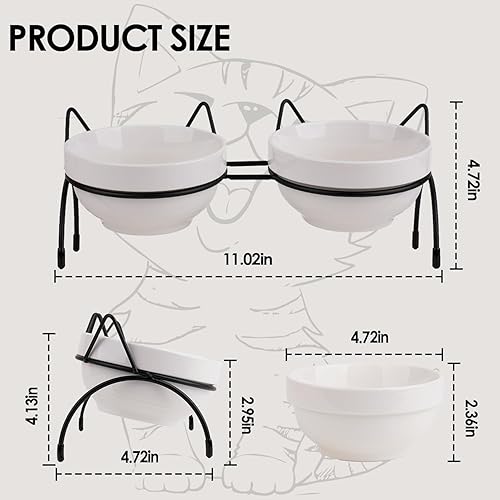 Miniatura 2 de Juego de cuencos de agua para alimentos para gatos, cuencos dobles de cerámica para mascotas con soporte elevado inclinado de 15, estación de
