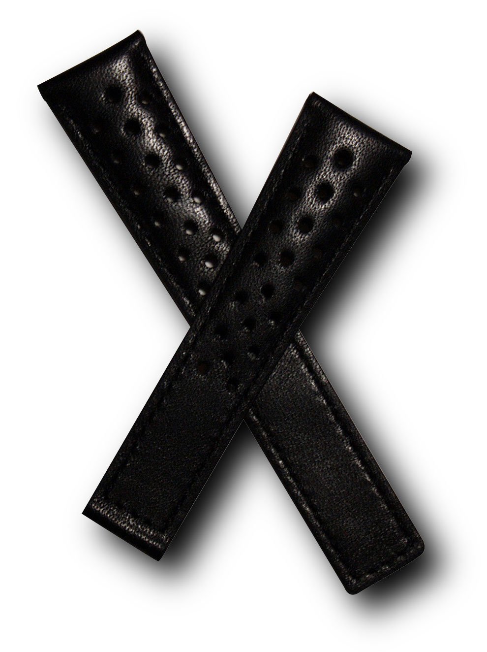TH-MNZ-01-0111 - 20 mm Black sports perforated leather deployment watch strap with black stitching compatible with TAG Heuer Monza models listed below