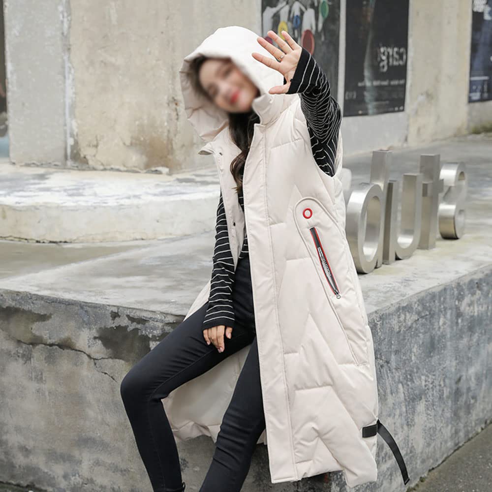 Gilet Invernale Lungo Da Donna, Con Cappuccio, Invernale, Senza Maniche, Caldo, Con Tasche, Gilet Invernale Imbottito Lungo Trapuntato Giacca Da Donna Smanicato Piumino,Bianca,XL