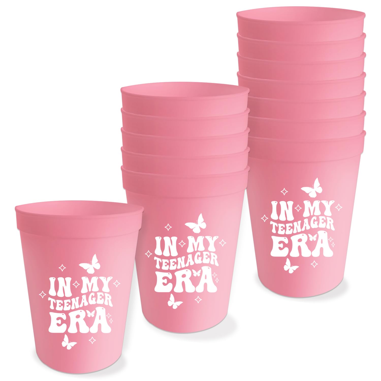 KEWUFD In My Teenager Era Cups 13th Birthday Party Decorations For Girls 16oz Cheers to 13 Years Birthday Party Plastic Cups In My Official Teenager Era 13th Birthday Decor Sign Pink 12 PCS