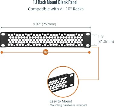 Tecmojo 2 Pack Vented 1U Blank Rack Mount Panel, Steel Patch Panel Filler for 10 Server Rack, Network Cabinet, Data Center, Home Labs, Black