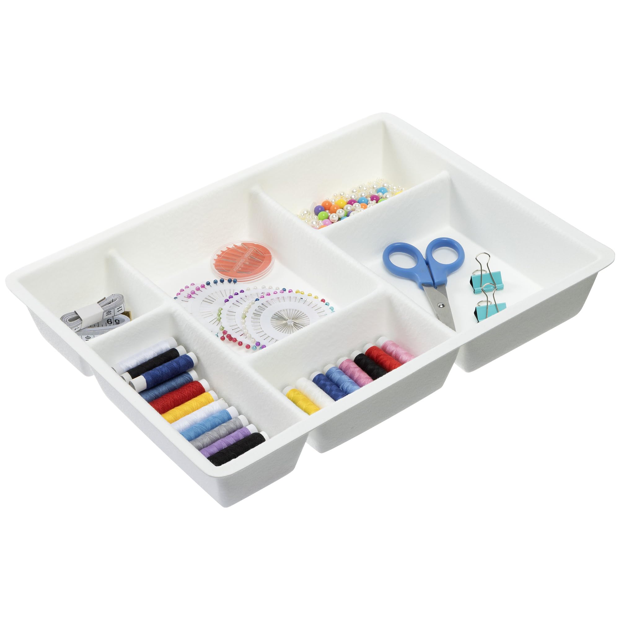 Navaris White Felt Drawer Organiser - Compact Organisers - Versatile Desk Trays For Stationary Makeup Cutlery - Bedside Table Vanity Desk Organisation Tool - 40.5X30.5cm (15.9X12)