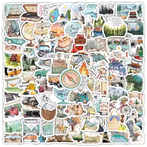 100PCS Stickers Voyage pour Carnet de Voyage et Valise - Aesthetic pour Journal Scrapbooking, Album et Skateboard - Bouteilles