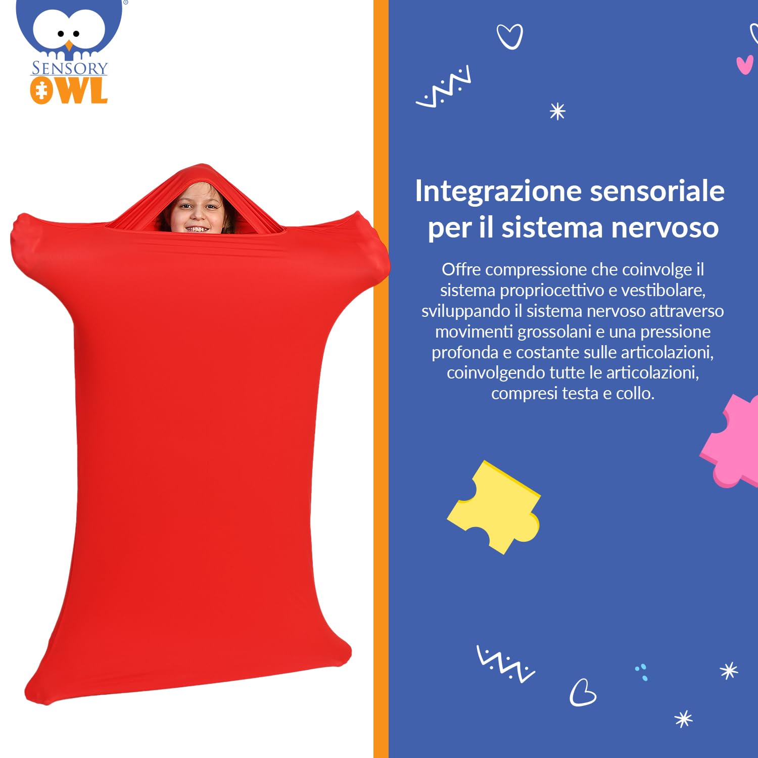 Calza Sensoriale Per Bambini e Adulti Antistress Autismo ADHD Stimolazione Della Pressione M 125 cm Rosso