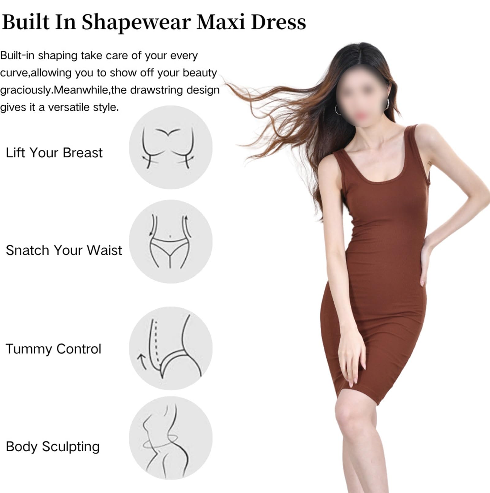 HLTYGWX Vestido de Mujer Slips Body Full Slip Shapewear Vestidos de Control de Barriga Correa de Espagueti